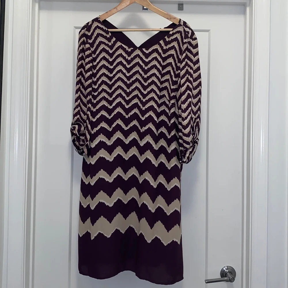 Chevron Print Dress - Purple, Beige, and White - Picture 1 of 4